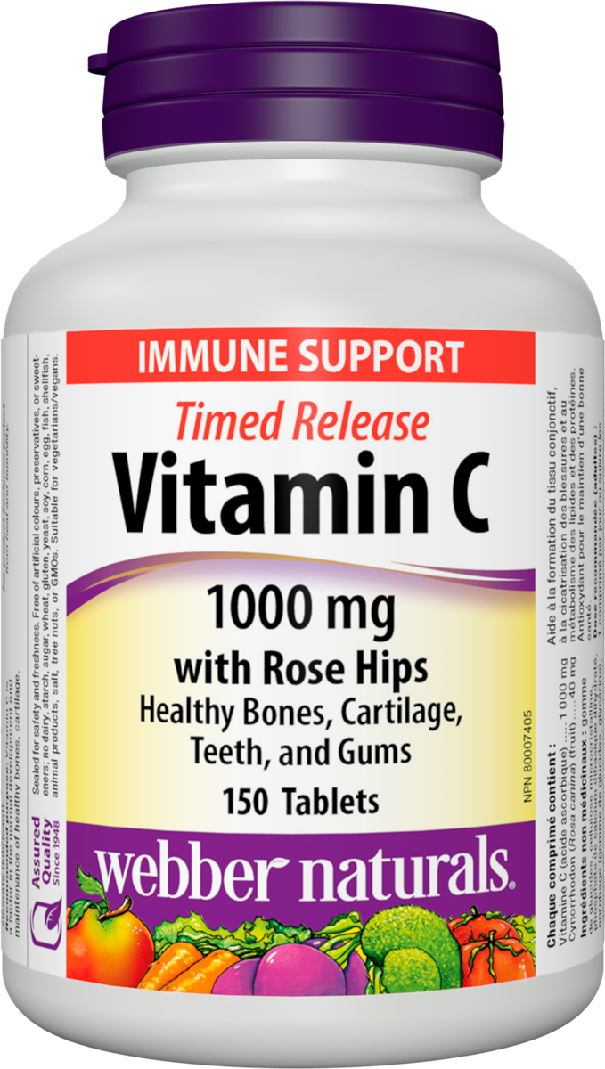 Витамин C 1000 mg + шипка x 150 таблетки, с удължено освобождаване Webber Naturals