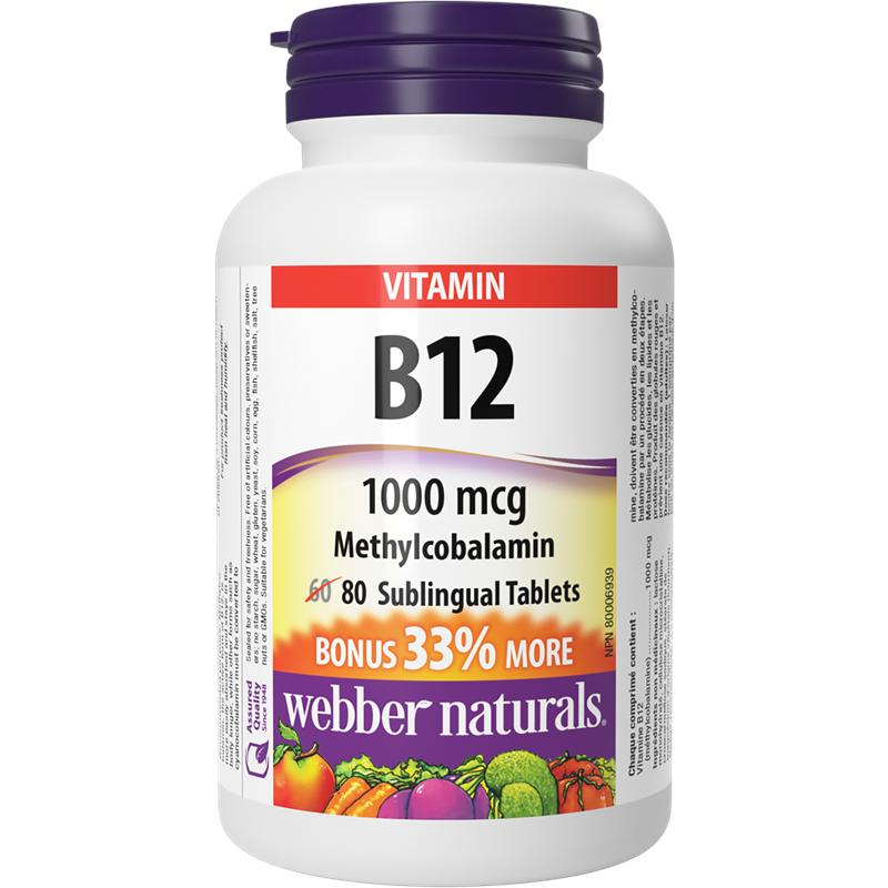 Витамин В12 1000 µg (метилкобаламин) x 80 сублингвални таблетки Webber Naturals