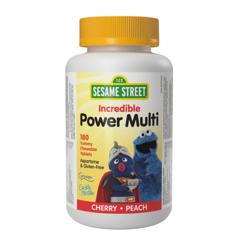 Мултивитамини за деца Sesame Street x 180 дъвчащи таблетки, с вкус на череша и праскова Webber Naturals