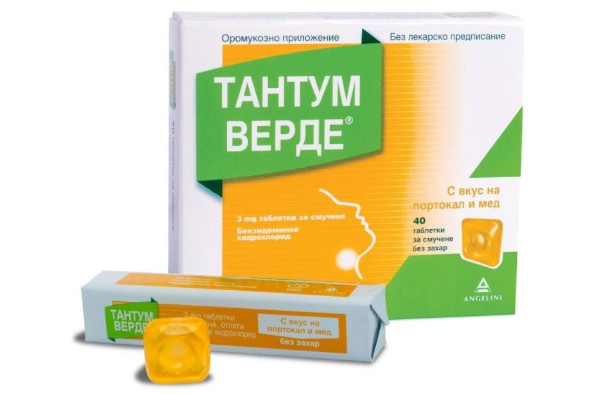 Тантум Верде с вкус на портокал и мед при възпалено гърло и болки в устната кухина 3 мг x 40 таблетки Angelini