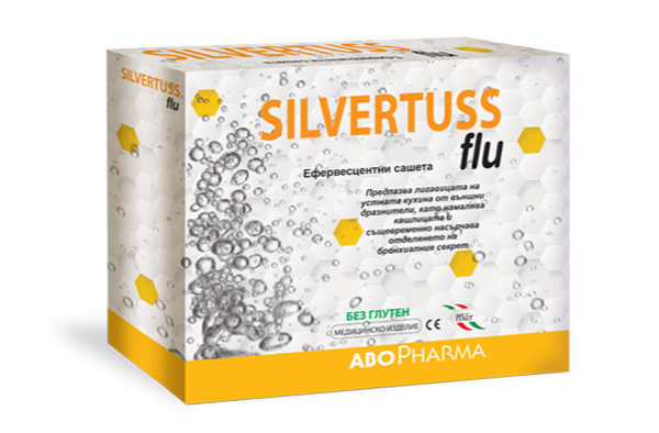 AboPharma Silvertuss Flu Противовирусен продукт с мощен ефект 10 сашета силвър тус