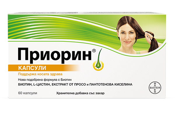 Приорин хранителна добавка против косопад 60 капсули, Bayer